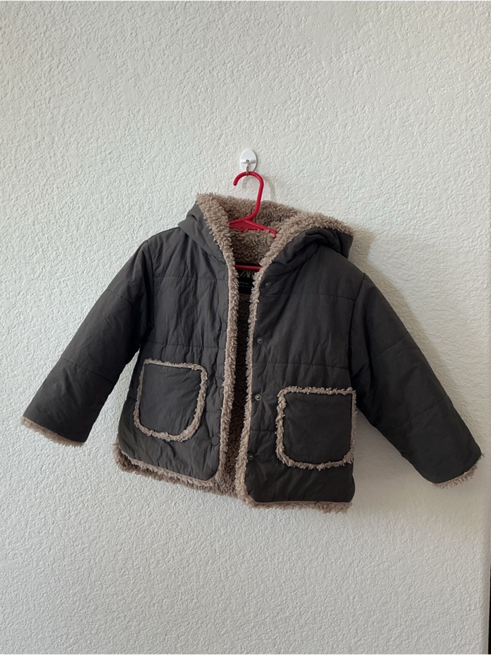 Girls’ Zara Hooded Cozy Lined Jacket - Dark Gray Size 2-3Y